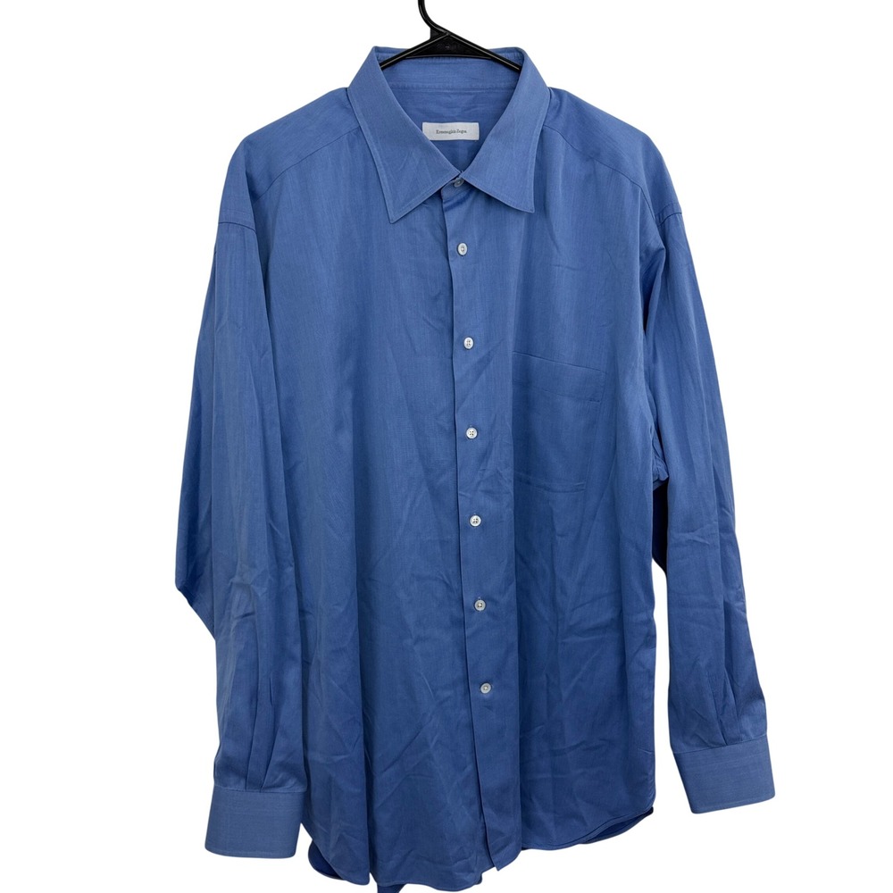 Ermenegildo Zegna Shirt Mens 47 18.5 XL Blue Comfort Fit Long Sleeve Button Up
